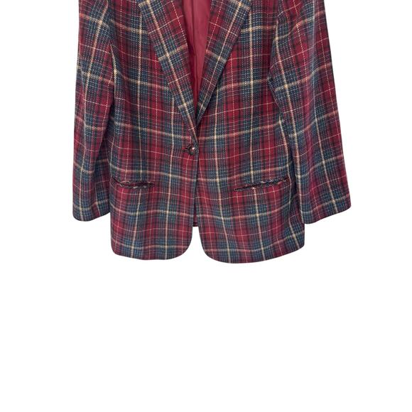 Vintage Plaid Dark‎ Academia Wool Blend Single Button Oversized Blazer Size 14 - Picture 4 of 12